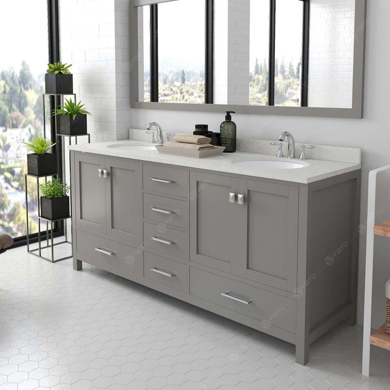 Modern Fittings Caroline Avenue 72" Double Bath Vanity with Quartz Top and Round Sinks Faucets