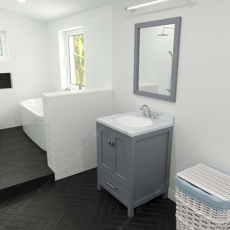 Modern Fittings Caroline Avenue 24" Single Bath Vanity with Calacatta Quartz Top and Round Sink Faucet