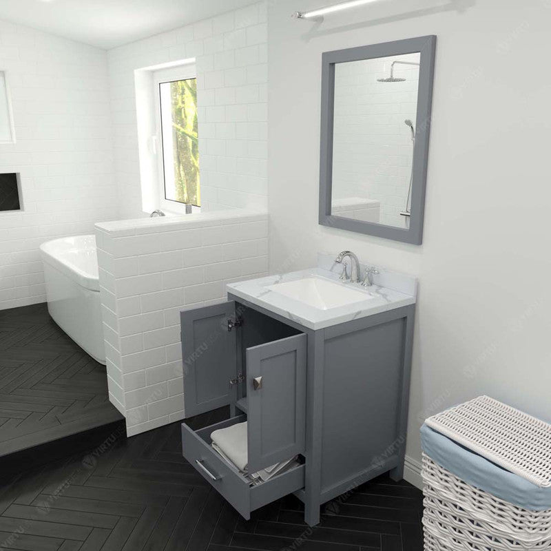 Modern Fittings Caroline Avenue 24" Single Bath Vanity with Calacatta Quartz Top and Square Sink Faucet 