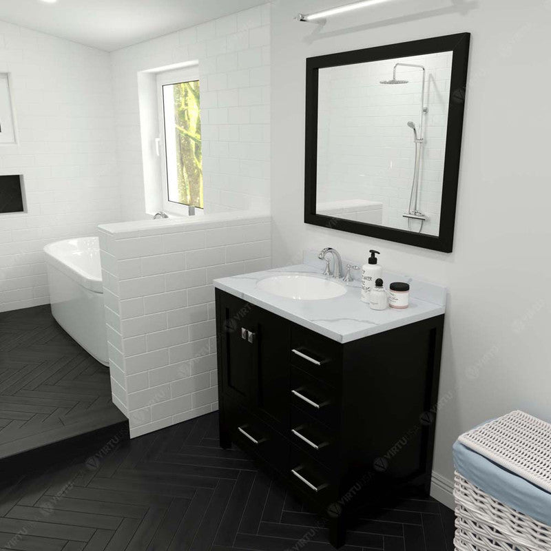 Modern Fittings Caroline Avenue 36" Single Bath Vanity with Calacatta Quartz Top and Round Sink