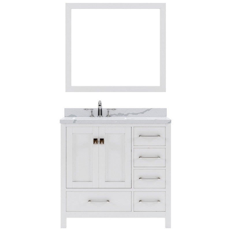 Modern Fittings Caroline Avenue 36" Single Bath Vanity with Calacatta Quartz Top and Round Sink Faucet 