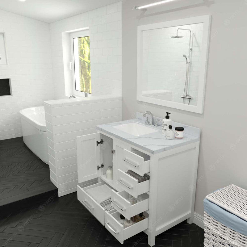 Modern Fittings Caroline Avenue 36" Single Bath Vanity with Calacatta Quartz Top and Square Sink Faucet