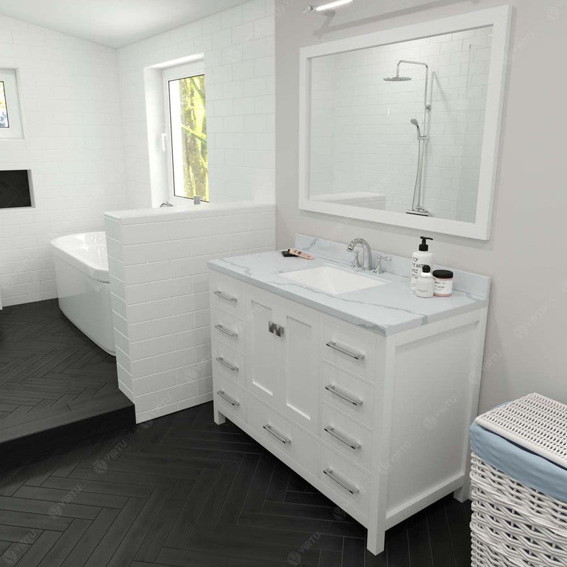 Modern Fittings Caroline Avenue 48" Single Bath Vanity with Calacatta Quartz Top and Square Sink Faucet