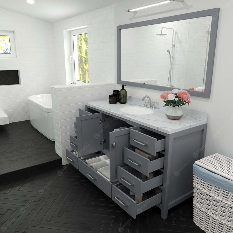 Modern Fittings Caroline Avenue 60" Single Bath Vanity with Calacatta Quartz Top and Round Sink