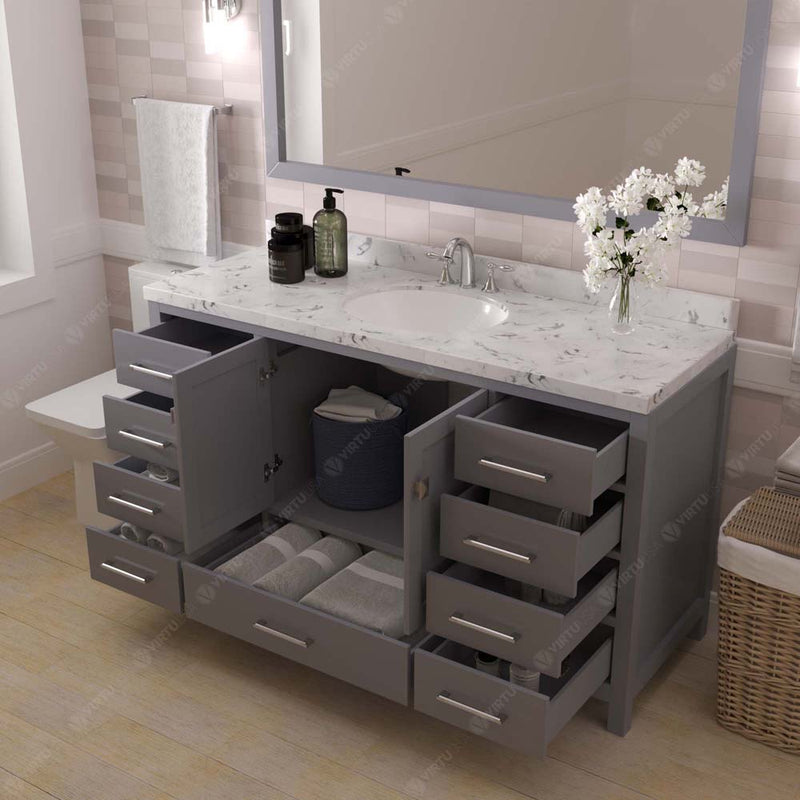 Modern Fittings Caroline Avenue 60" Single Bath Vanity with Cultured Marble Quartz Top and Round Sink Faucet