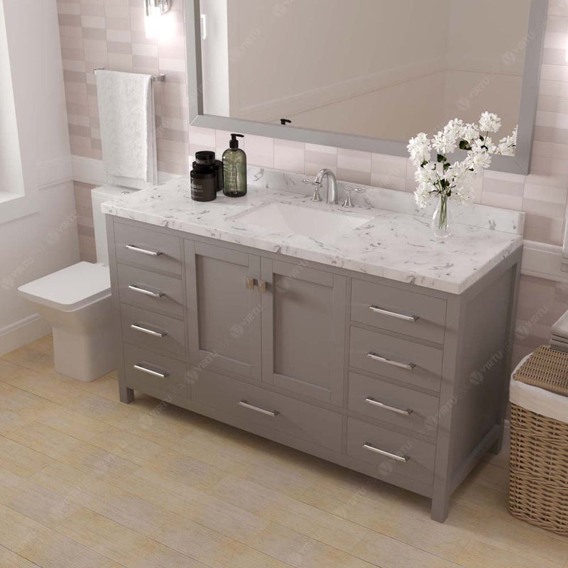 Modern Fittings Caroline Avenue 60" Single Bath Vanity with Cultured Marble Quartz Top and Square Sink Faucet