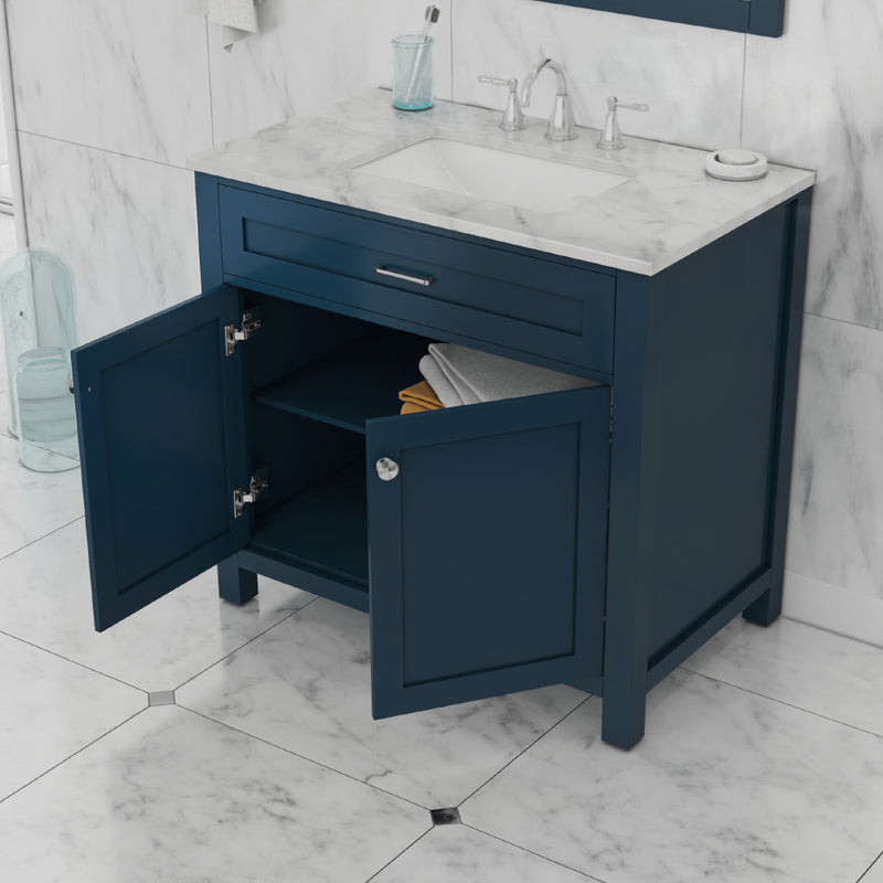 Alya Bath Norwalk 36" Vanity Blue with Carrera Marble Top HE-101-36-B-CWMT