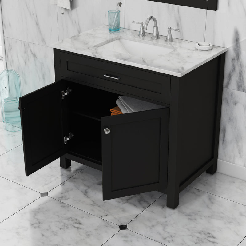 Alya Bath Norwalk 36" Vanity Espresso with Carrera Marble Top HE-101-36-E-CWMT