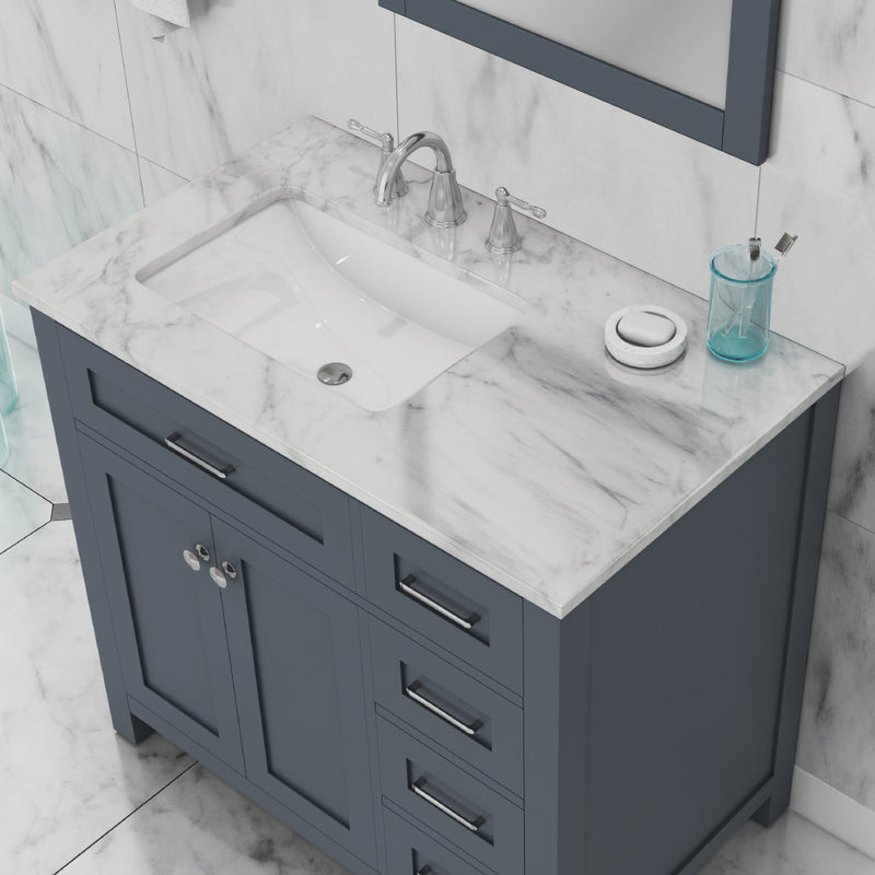 Alya Bath Norwalk 36" Drawer Vanity in Gray with Carrera Marble Top HE-101-36-DR-G-CWMT