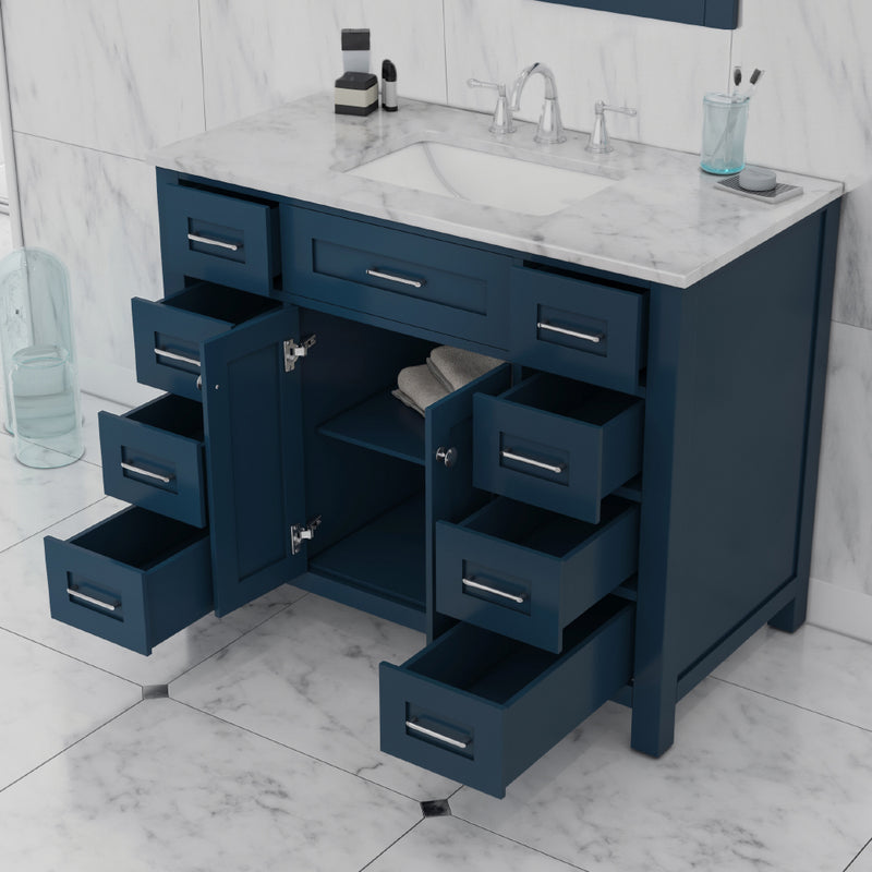 Alya Bath Norwalk 42" Vanity Blue with Carrera Marble Top HE-101-42-B-CWMT