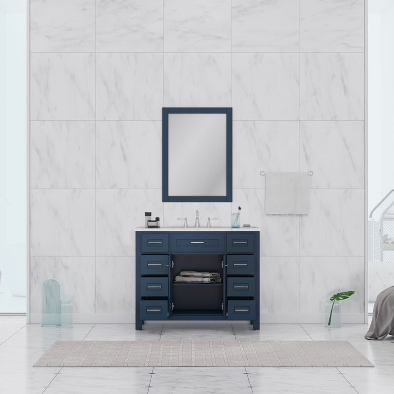 Alya Bath Norwalk 42" Vanity Blue with Carrera Marble Top HE-101-42-B-CWMT