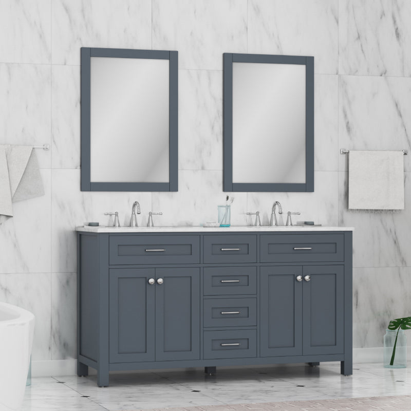 Alya Bath Norwalk 60" Double Vanity in Gray with Carrera Marble Top HE-101-60D-G-CWMT