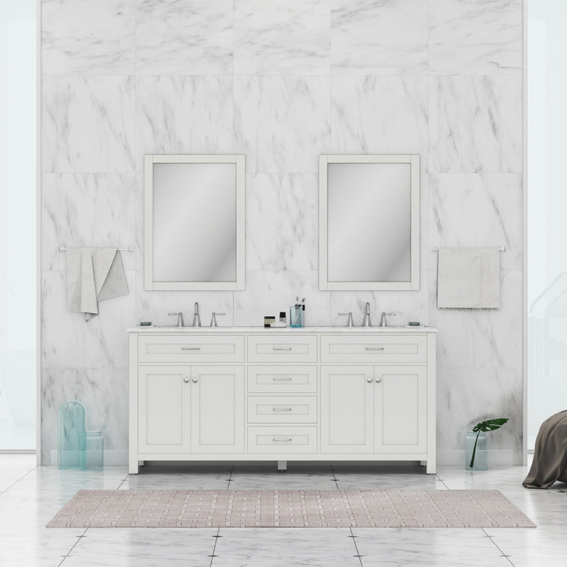 Alya Bath Norwalk 72" Double Vanity White with Carrera Marble Top HE-101-72D-W-CWMT