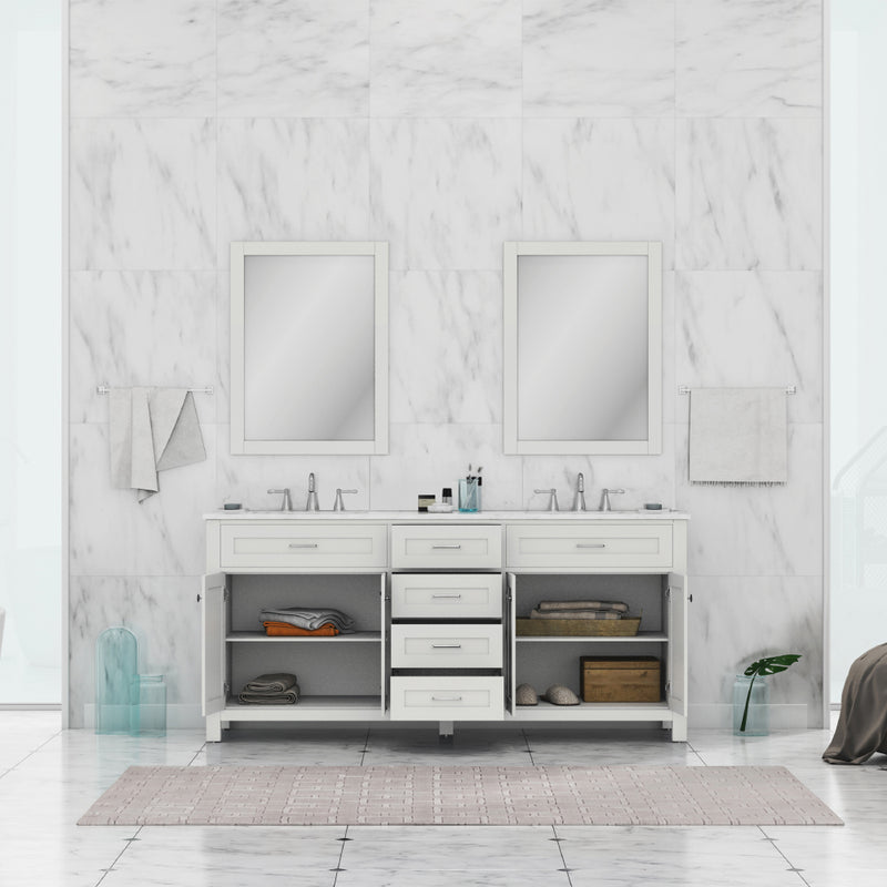 Alya Bath Norwalk 72" Double Vanity White with Carrera Marble Top HE-101-72D-W-CWMT