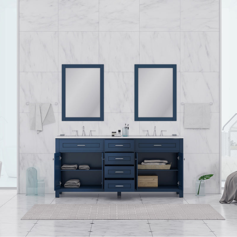 Alya Bath Norwalk 72" Double Vanity Blue with Carrera Marble Top HE-101-72D-B-CWMT