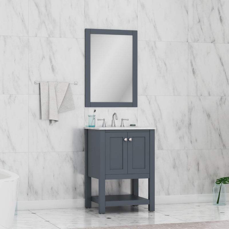 Alya Bath Wilmington 24" Vanity Gray with Carrera Marble Top HE-102-24-G-CWMT