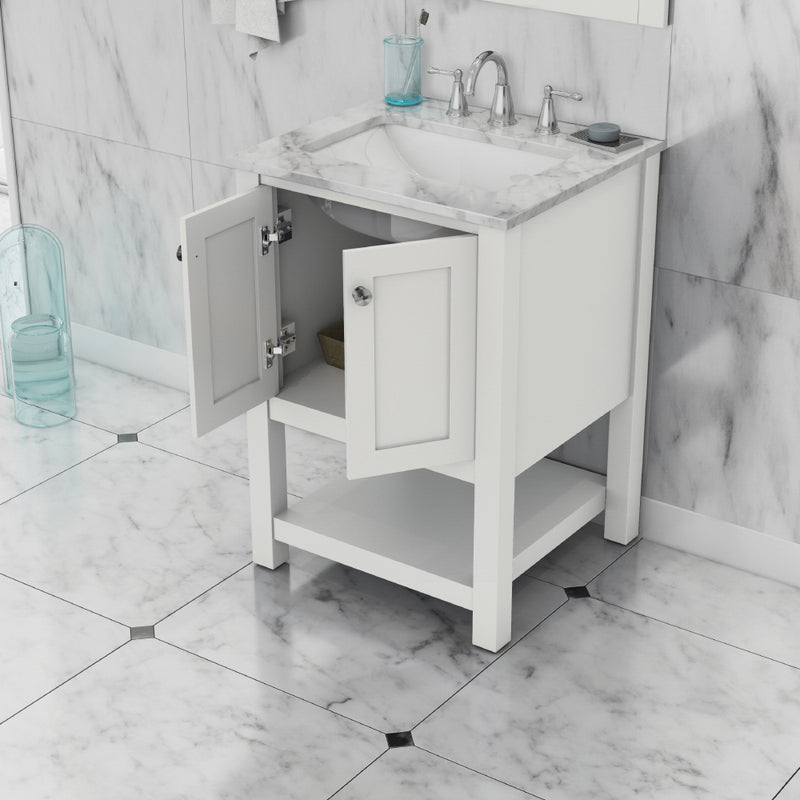 Alya Bath Wilmington 24" Vanity White with Carrera Marble Top HE-102-24-W-CWMT