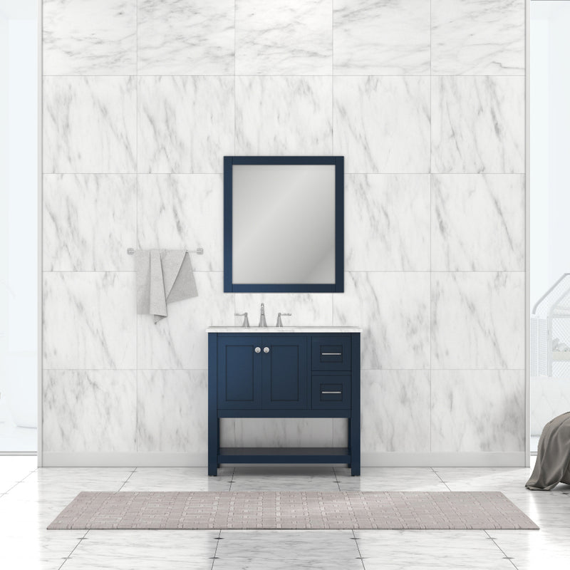 Alya Bath Wilmington 36" Vanity Blue with Carrera Marble Top HE-102-36-B-CWMT