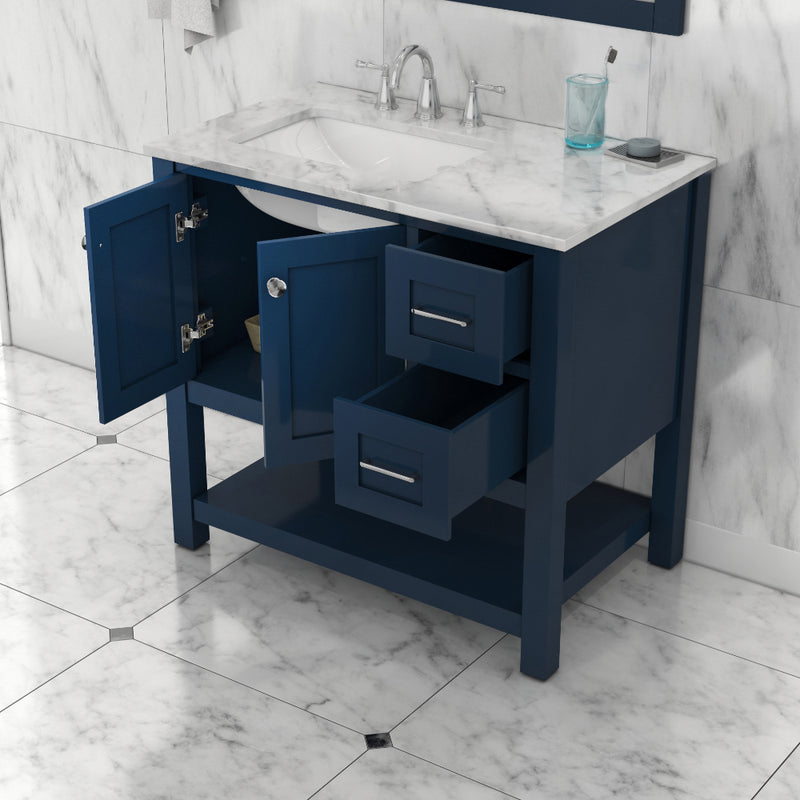 Alya Bath Wilmington 36" Vanity Blue with Carrera Marble Top HE-102-36-B-CWMT