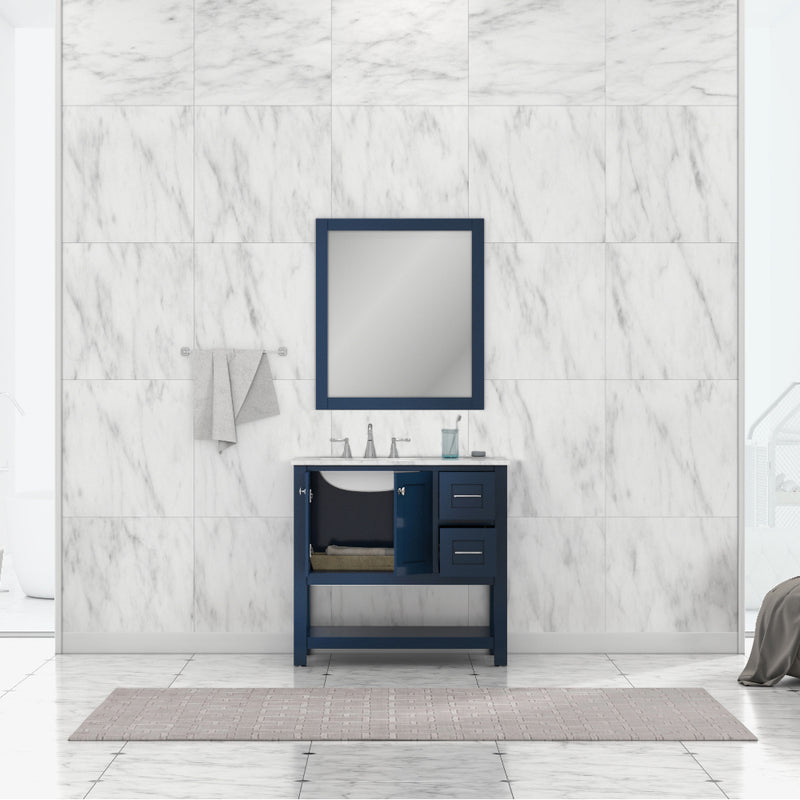 Alya Bath Wilmington 36" Vanity Blue with Carrera Marble Top HE-102-36-B-CWMT