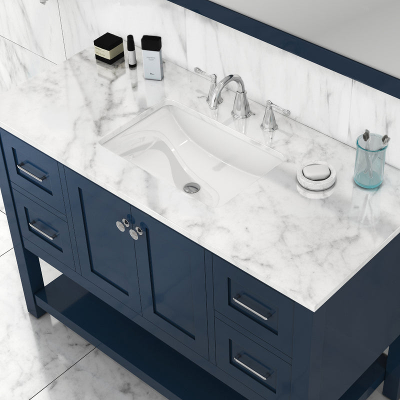 Alya Bath Wilmington 48" Vanity Blue with Carrera Marble Top HE-102-48-B-CWMT