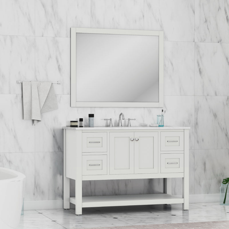 Alya Bath Wilmington 48" Vanity White with Carrera Marble Top HE-102-48-W-CWMT