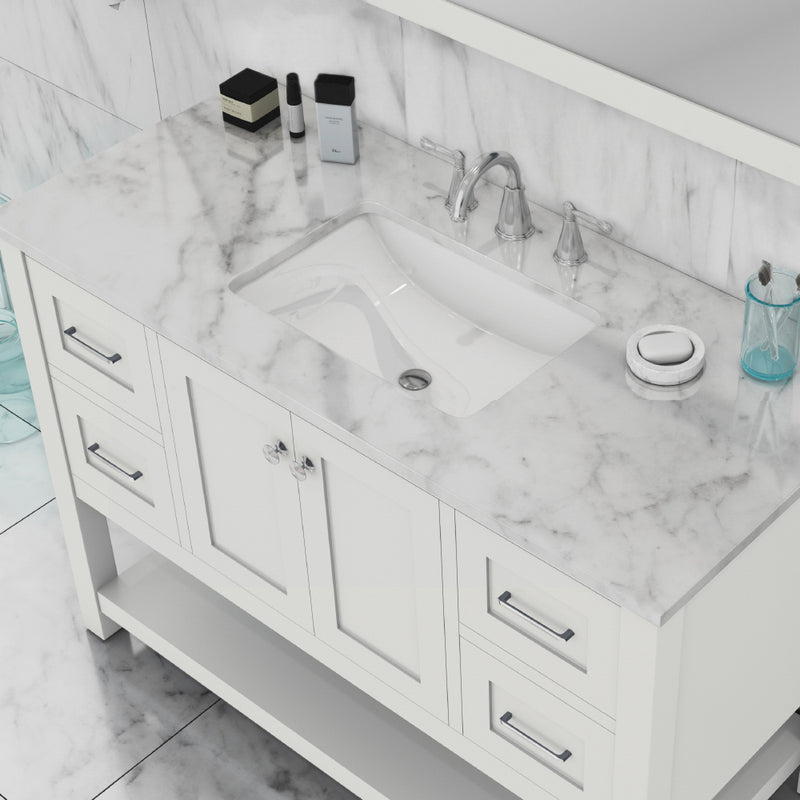 Alya Bath Wilmington 48" Vanity White with Carrera Marble Top HE-102-48-W-CWMT