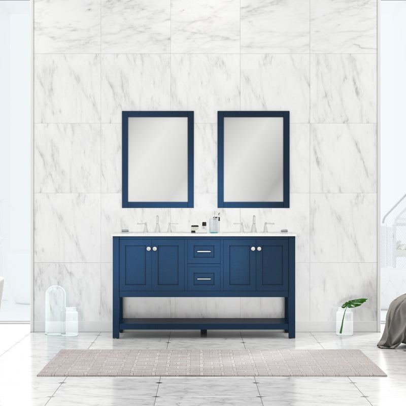 Alya Bath Wilmington 60" Double Vanity in Blue with Carrera Marble Top HE-102-60D-B-CWMT