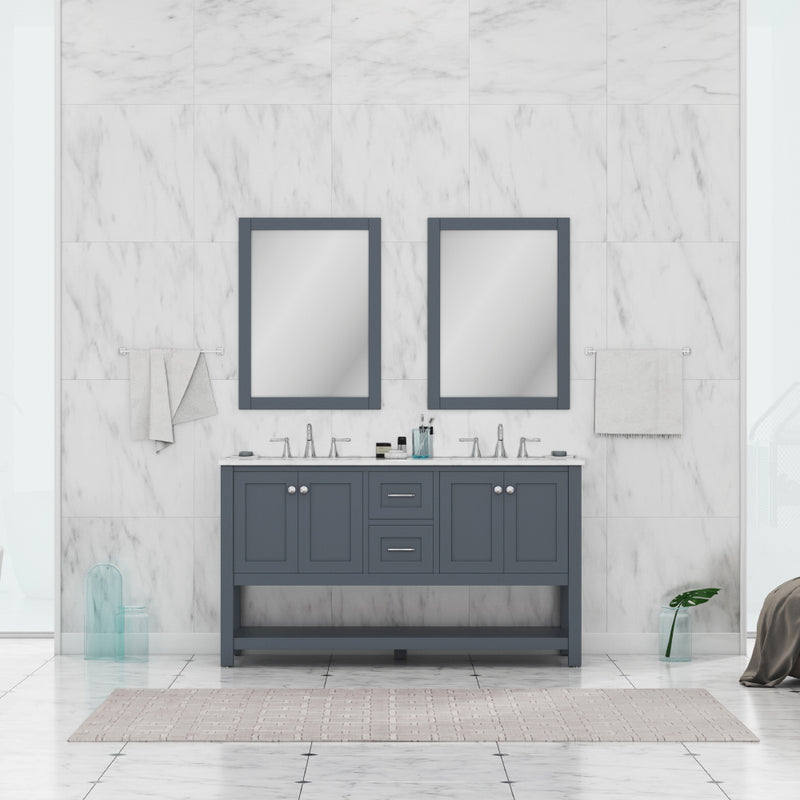 Alya Bath Wilmington 60" Double Vanity Gray with Carrera Marble Top HE-102-60D-G-CWMT