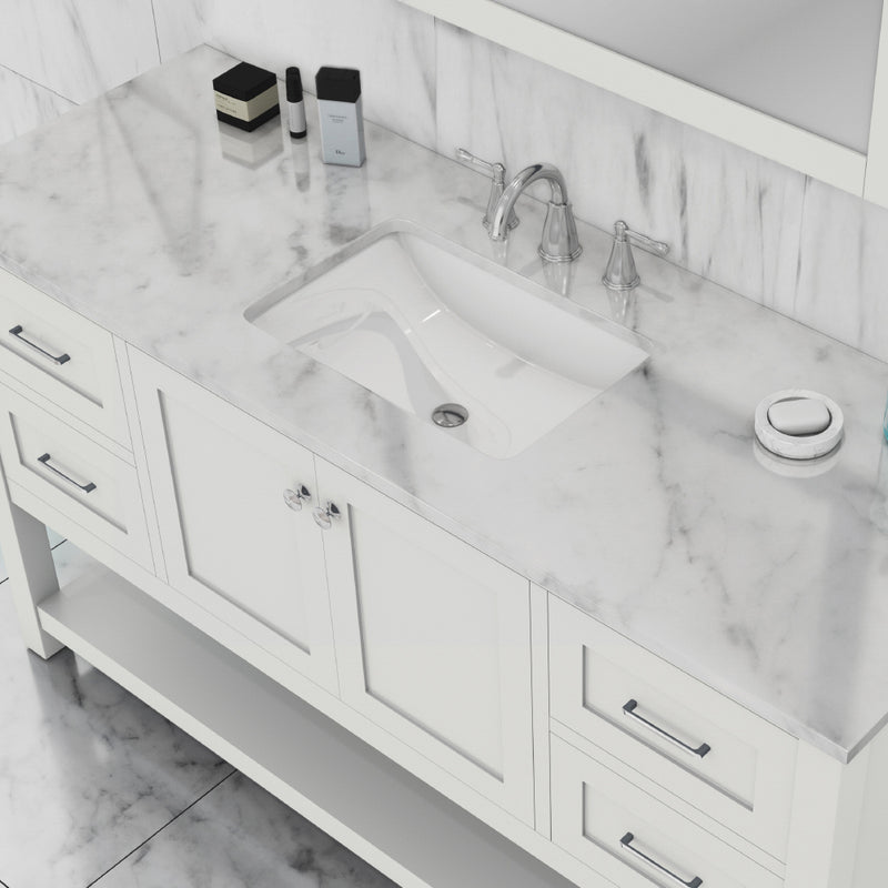 Alya Bath Wilmington 60" Single Vanity White with Carrera Marble Top HE-102-60S-W-CWMT