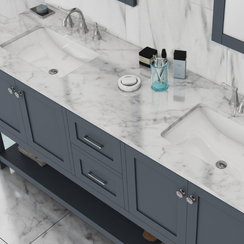 Alya Bath Wilmington 72" Double Vanity Gray with Carrera Marble Top HE-102-72D-G-CWMT