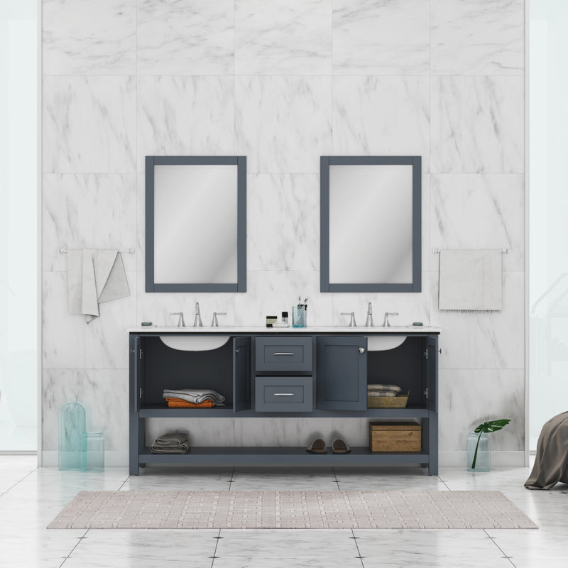 Alya Bath Wilmington 72" Double Vanity Gray with Carrera Marble Top HE-102-72D-G-CWMT