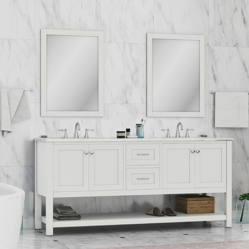 Alya Bath Wilmington 72" Double Vanity White with Carrera Marble Top HE-102-72D-W-CWMT