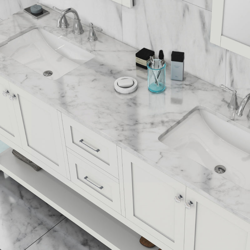 Alya Bath Wilmington 72" Double Vanity White with Carrera Marble Top HE-102-72D-W-CWMT