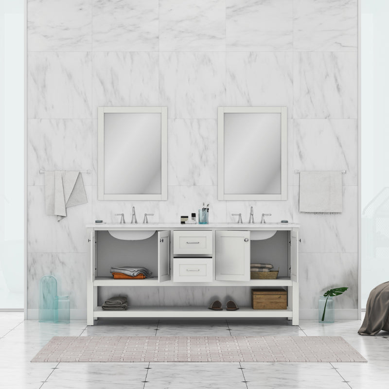 Alya Bath Wilmington 72" Double Vanity White with Carrera Marble Top HE-102-72D-W-CWMT