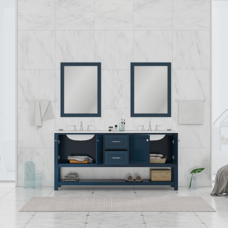 Alya Bath Wilmington 72" Double Vanity in Blue with Carrera Marble Top HE-102-72D-B-CWMT