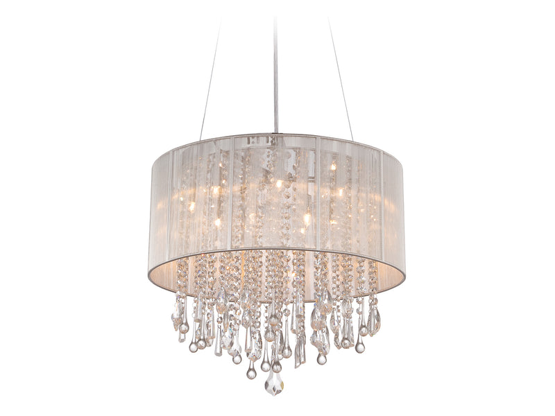 Avenue Lighting Beverly Dr. Collection Round Silver Silk String Shade And Crystal Dual Mount Dual Mount/Flush & Hanging Silver Silk String HF1500-SLV