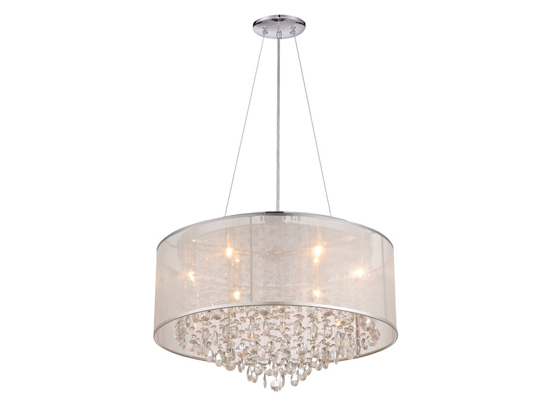 Avenue Lighting Riverside Dr. Collection Round Silver Organza Silk Shade And Crystal Dual Mount Dual Mount/Flush & Hanging Silver Organza Silk  HF1505-SLV
