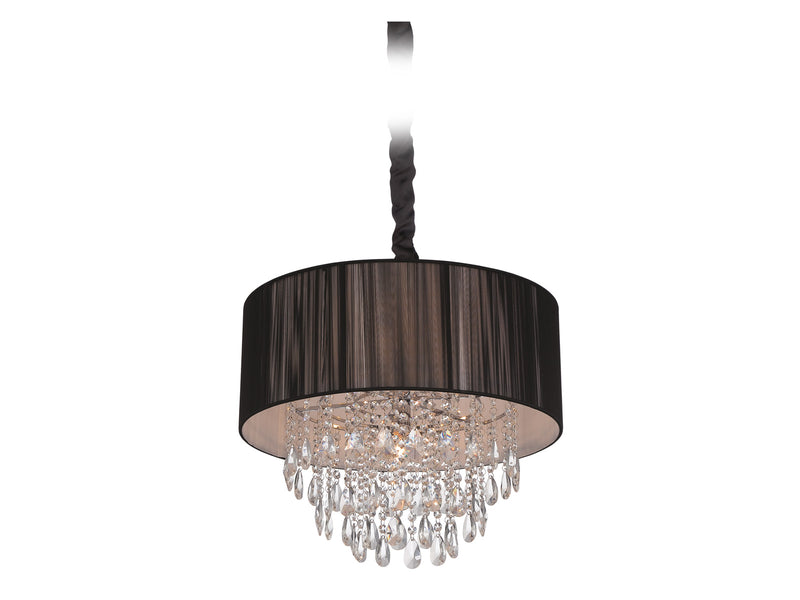 Avenue Lighting Vineland Ave. Collection Black Lined Silk String Shade And Crystal Hanging Fixture Hanging Chandelier Black Silk String HF1506-BLK