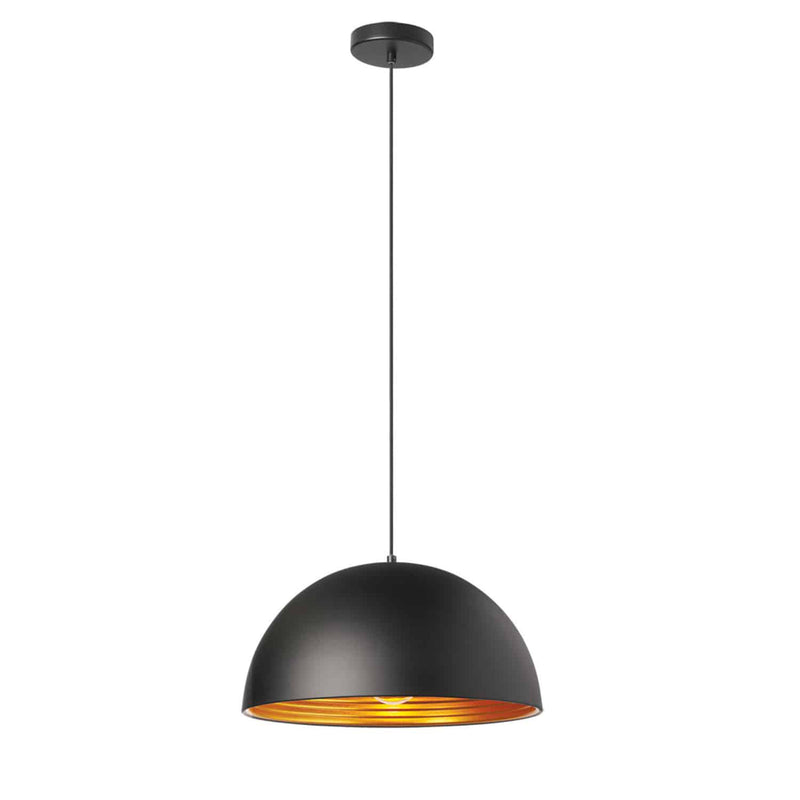 Dainolite 1 Light Pendant Matte Black Exterior Gold Interior HKI-161LP-BK