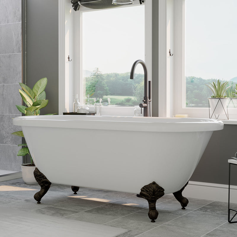 Cambridge Plumbing Acrylic Double Ended Clawfoot Bathtub 60" x 30" No Drillings BRZ Feet