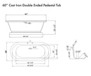 Cambridge Plumbing Cast Iron Double Ended Pedestal Tub 60" x 30" Faucet Drilling Package BN