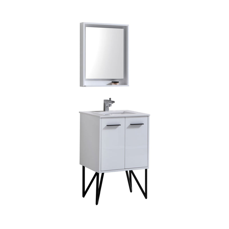 KubeBath Bosco 24" Modern Bathroom Vanity with Quartz Countertop and Matching Mirror KB24GW
