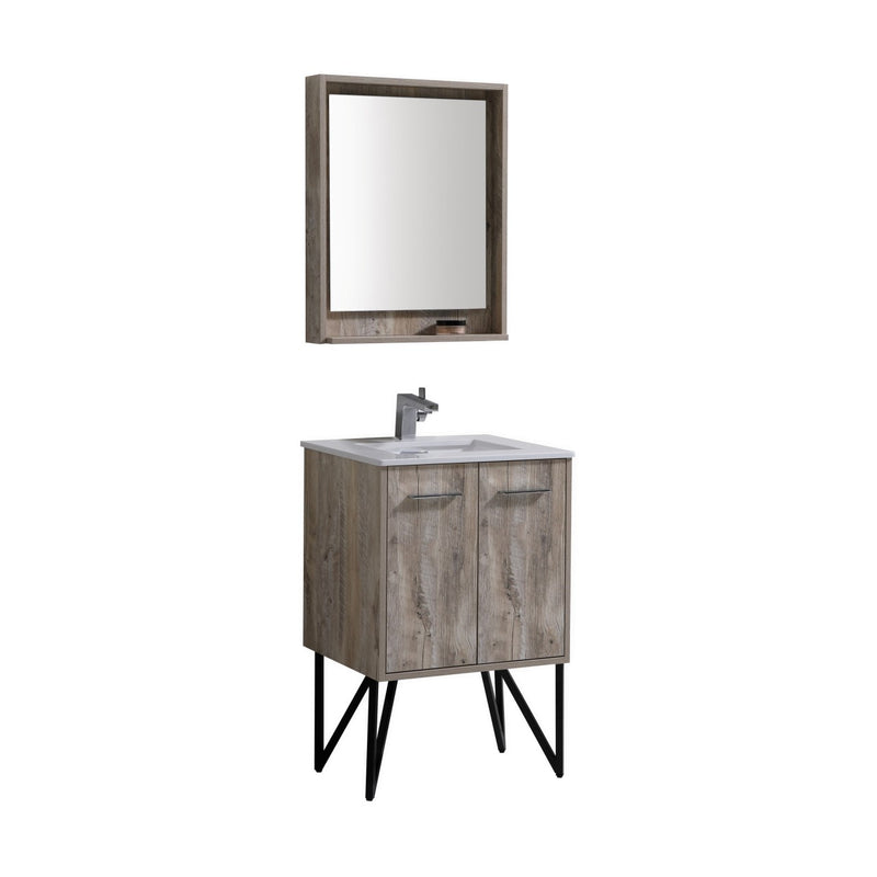 KubeBath Bosco 24" Modern Bathroom Vanity with Quartz Countertop and Matching Mirror KB24NW