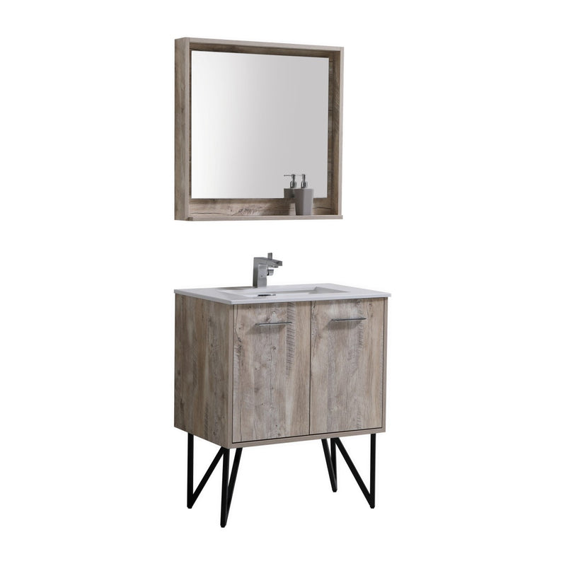 KubeBath Bosco 30" Modern Bathroom Vanity with Quartz Countertop and Matching Mirror KB30NW