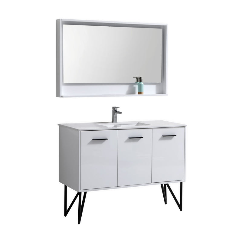 KubeBath Bosco 48" Modern Bathroom Vanity with Quartz Countertop and Matching Mirror KB48GW