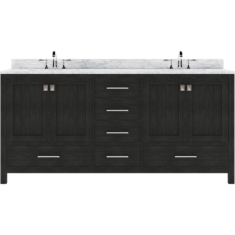 Modern Fittings Caroline Premium 72" Double Bath Vanity with White Marble Top and Round Sinks With Zebra Gray