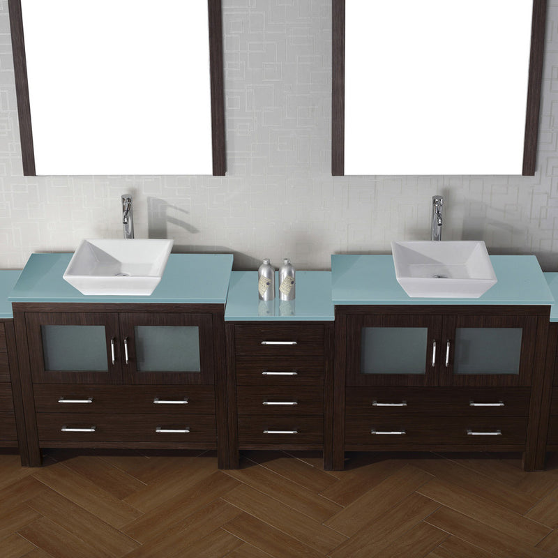 Modern Fittings Dior 126" Double Bath Vanity with Glass Top and Square Sinks Faucets