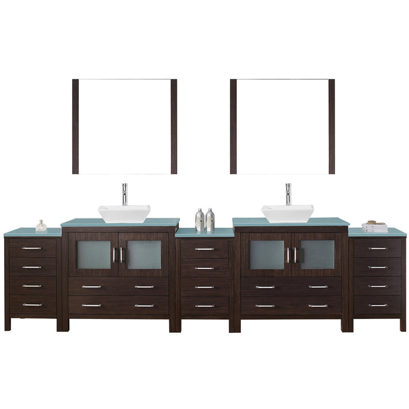 Modern Fittings Dior 126" Double Bath Vanity with Glass Top and Square Sinks Faucets