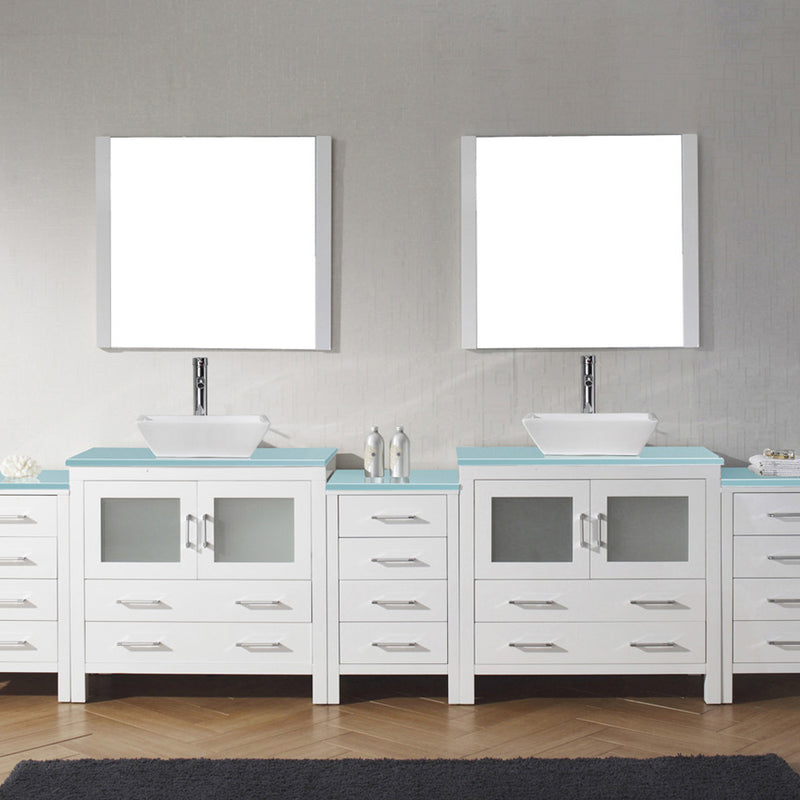 Modern Fittings Dior 126" Double Bath Vanity with Glass Top and Square Sinks Faucets